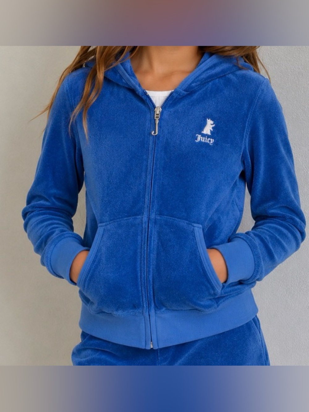 Vintage Juicy Couture Track Jacket Hoodie Kid Girl 7 Scottie Dog Terrycloth Blue